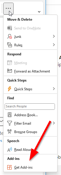 Screenshot of Get-Add-Ins Button in Microsoft Outlook