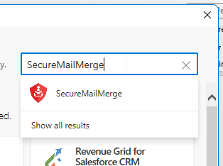 Screenshot of Office Add-In Store showing SecureMailMerge