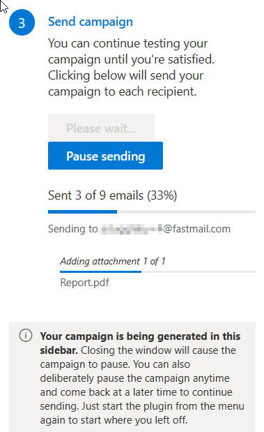 Screenshot of a campaign being sent