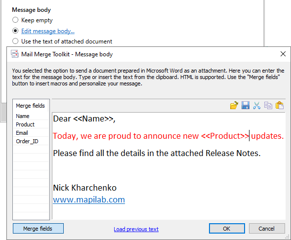 Screenshot of Mail Merge Toolkit