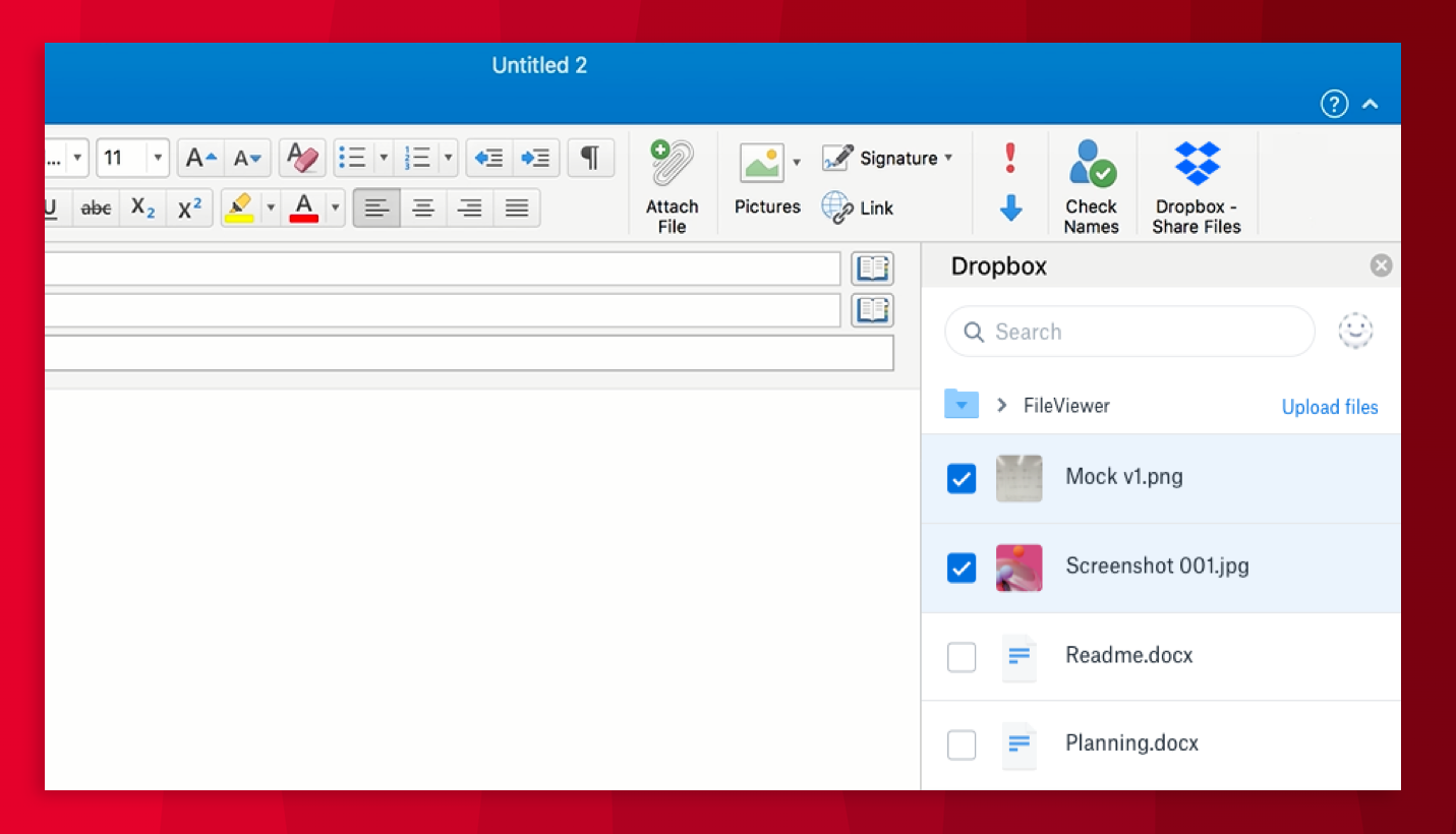 Dropbox for Outlook Screenshot © Dropbox
