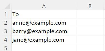 A simple Excel spreadsheet with a To column