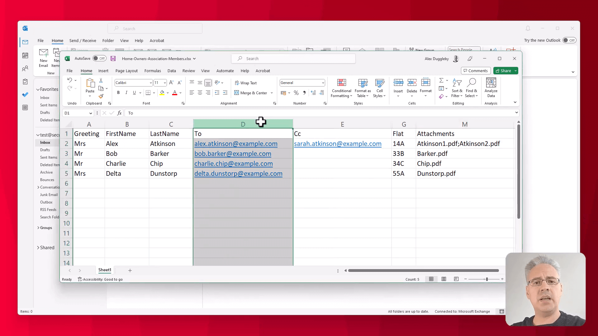 create a spreadsheet containing the information