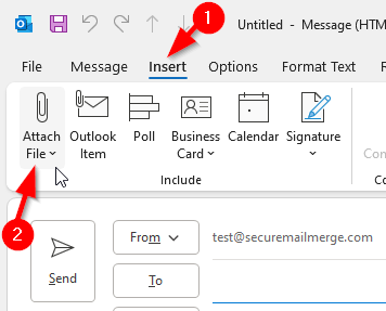 The Attach file menu ribbon icon