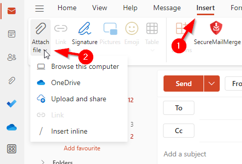 The Attach file menu ribbon icon in New Outlook