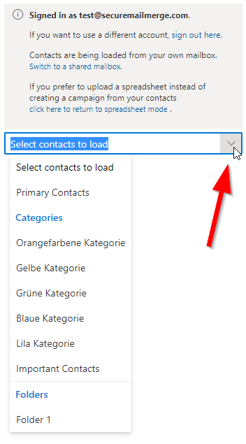 Contact type dropdown