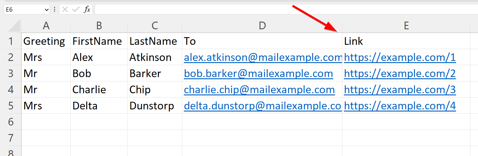 Set the link to the spreadsheet column