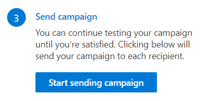 The Send campaign step with the Start sending campaign button