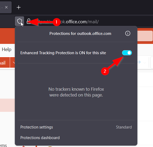 Screenshot of disabling enhanced tracking protection in Firefox